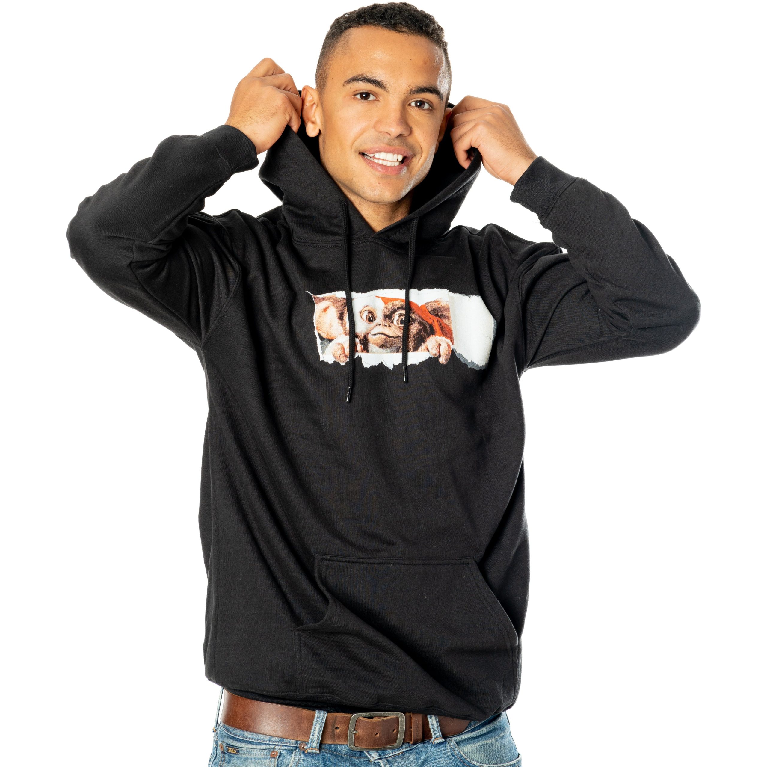 Gremlins Unisex Adult 'Three Rules' Gizmo Hoodie - Black/Red/Brown Pullover With Kangaroo Pocket - View #5